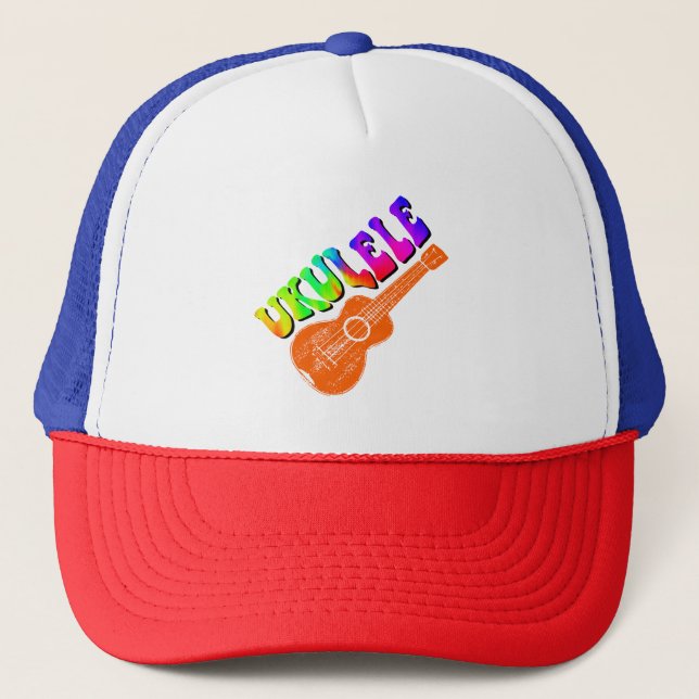 Ukulele Tie Dye Groovy Text Art Trucker Hat (Front)