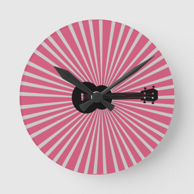 Ukulele Time Pink Sunburst Clock (Front)