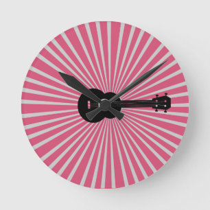 Ukulele Time Pink Sunburst Clock