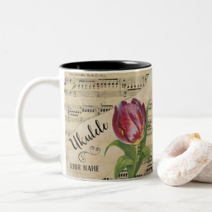 Ukulele Tulip Vintage Sheet Music Customized Two-Tone Coffee Mug