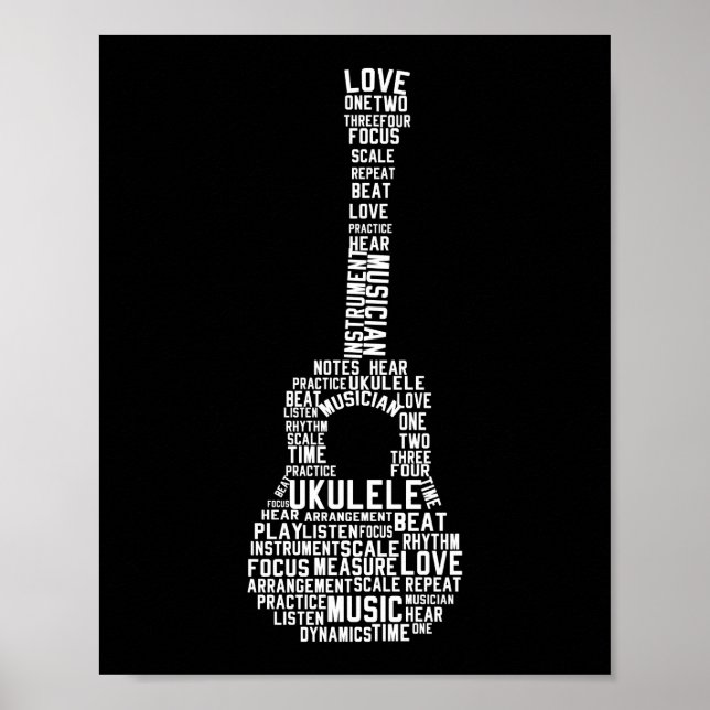 Ukulele Word Cloud Ukulele Player Hawaiian Poster (Front)