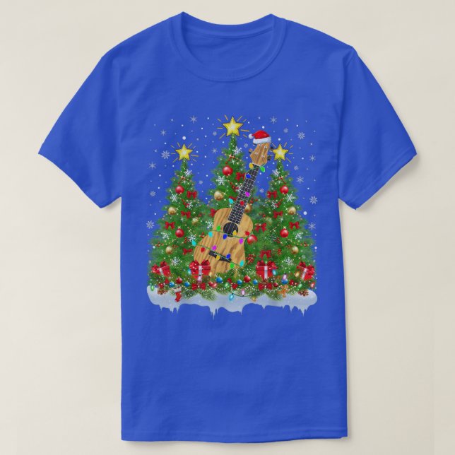 Ukulele Xmas Lights Santa Ukulele Christmas Tree  T-Shirt (Design Front)