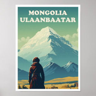 Ulaanbaatar Mongolia Vintage Travel Illustration Poster