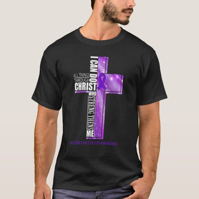 Ulcerative Colitis Awareness Christian Cross Ribbo T-Shirt (Front)