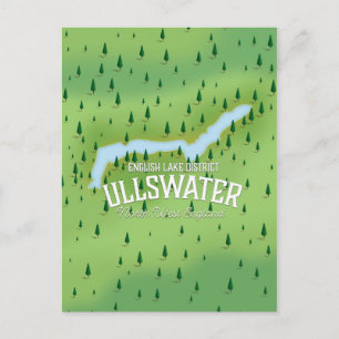 Ullswater lake district travel map poster. postcard