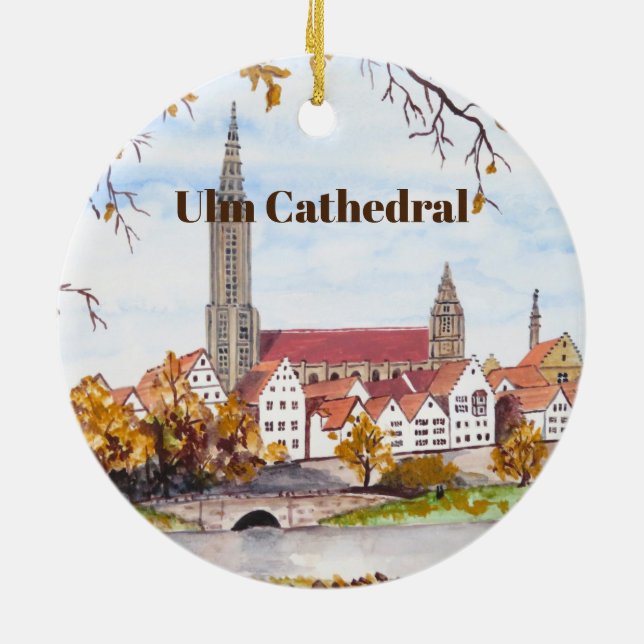 Ulm Cathedral in Germany by Farida Greenfield Ceramic Ornament (Back)
