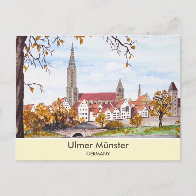 Ulm Cathedral in Germany Painting Square Postcard (Front)