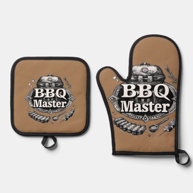 Ultimate BBQ Master Oven Mitt and Pot Holder Set (Front)