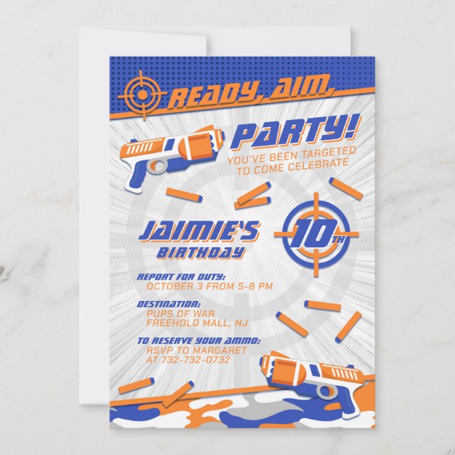 Ultimate Dart Gun Birthday Invitation (Front)