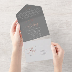 Ultimate Elegant Grey Simple Rose Gold Wedding All In One Invitation