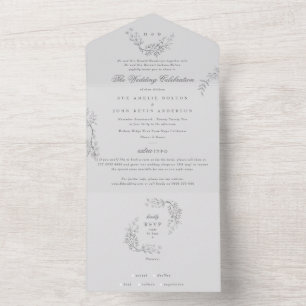 Ultimate Floral Grey Traditional Monogram Wedding All In One Invitation
