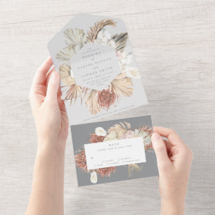 Ultimate Floral Pampas Grass Grey Tropical Jungle All In One Invitation