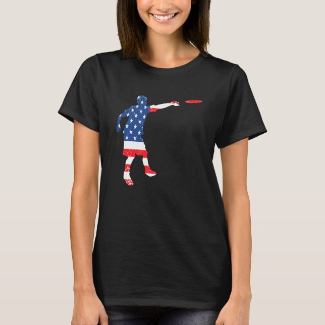 Ultimate Frisbee Disc Golf Player Usa American Fla T-Shirt (Front)