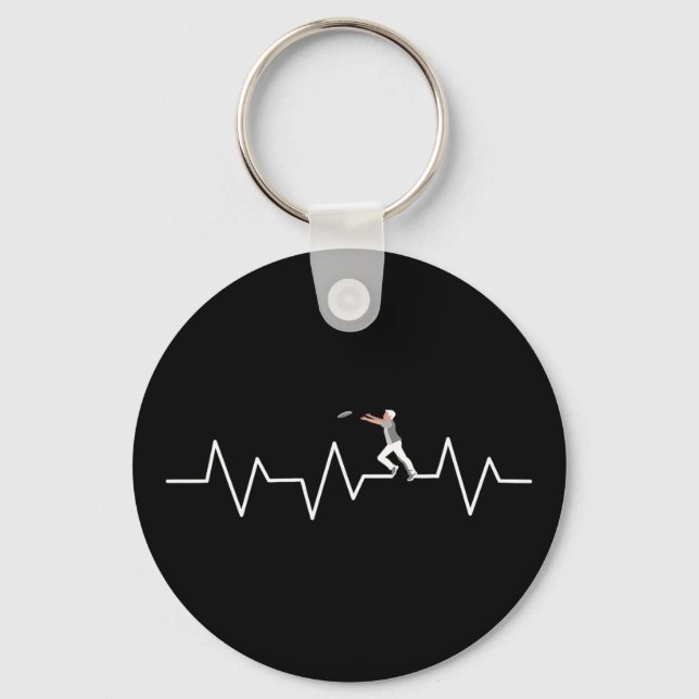 Ultimate Frisbee Heartbeat Funny Disc Golf Player  Key Ring (Front)