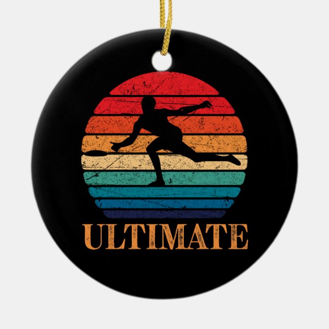 Ultimate Frisbee Retro Player Flying Disc Throwing Ceramic Ornament (Front)