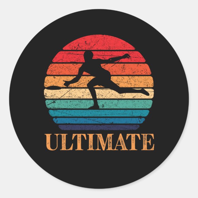 Ultimate Frisbee Retro Player Flying Disc Throwing Classic Round Sticker (Front)