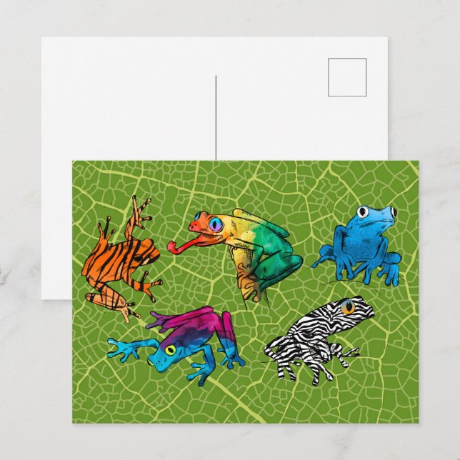 Ultimate Frog Guide - Six Raibow Frogs Postcard (Front/Back)