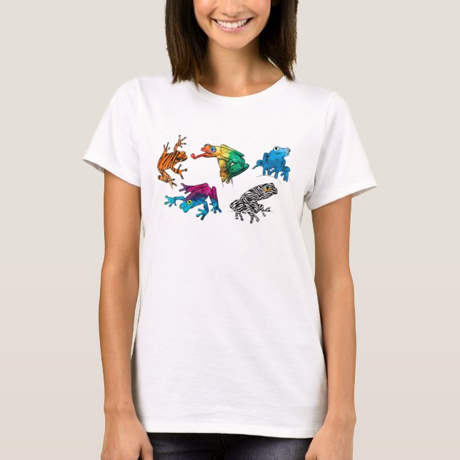 Ultimate Frog Guide - Six Raibow Frogs T-Shirt (Front)
