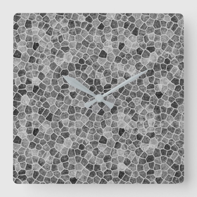 Ultimate Grey Cobbled Patchwork Terrazo Pattern Square Wall Clock (Front)