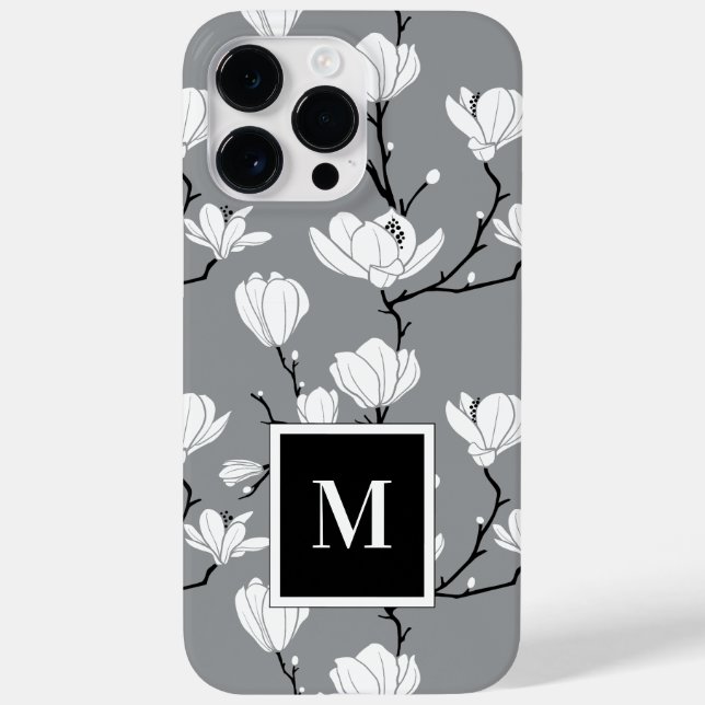 Ultimate Grey Monogrammed Magnolia Flower Case-Mat Case-Mate iPhone Case (Back)