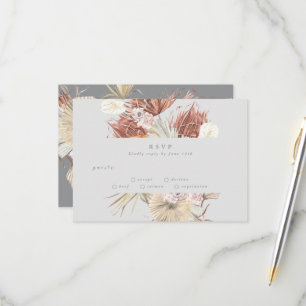 Ultimate Grey Pampas Grass Floral Jungle Wedding RSVP Card