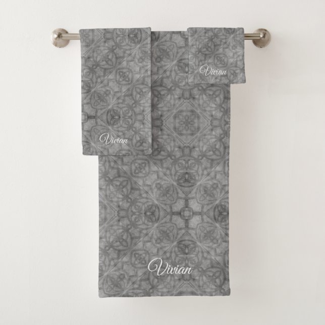 Ultimate Grey Watercolor Pattern Bath Towel Set (Insitu)
