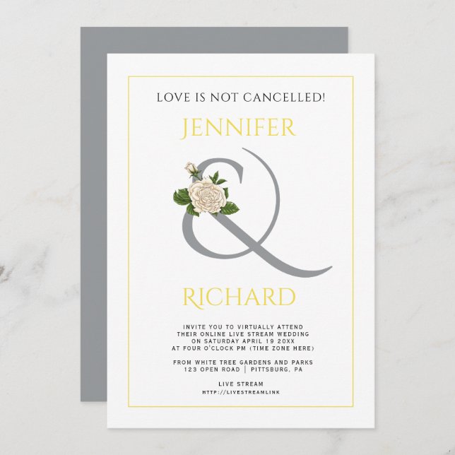 Ultimate grey, yellow ampersand virtual wedding invitation (Front/Back)
