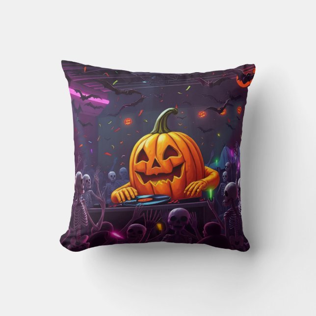 🎃 Ultimate Mind-Blowing Halloween Pumpkin DJ Rave Cushion (Front)