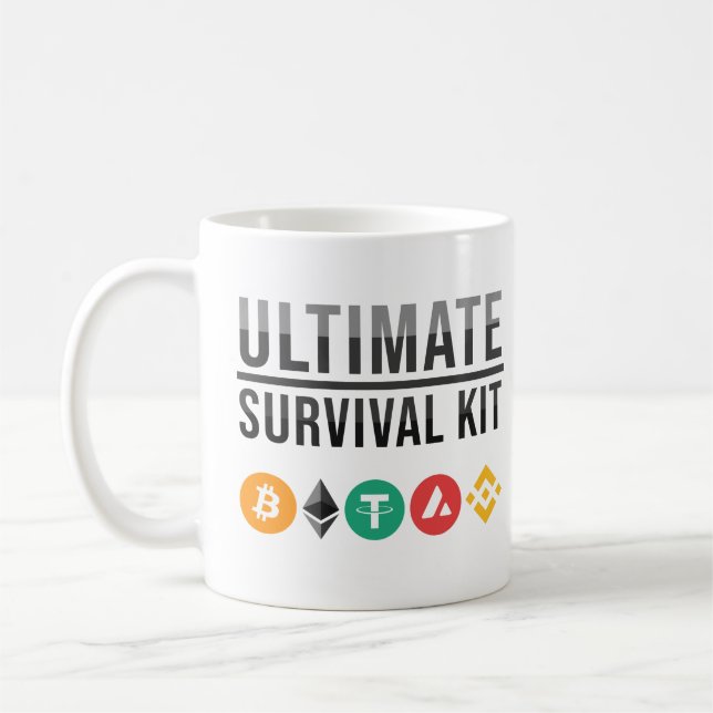 Ultimate Survival Kit Funny Bitcoin & Crypto   Coffee Mug (Left)
