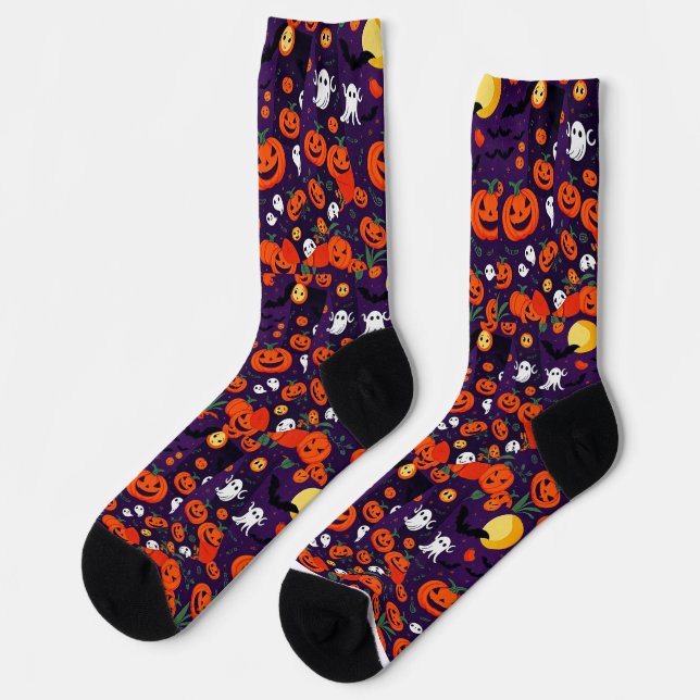 Ultimate Vibrant Socks Spooky Bats Glowing Pumpkin (Left)