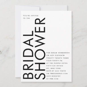 Ultra Black Onyx Modern Custom Name Bridal Shower Invitation