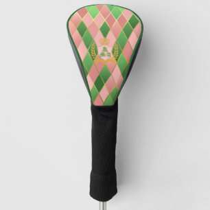 Ultra Chic Preppy Pink Green Argyle Monogram Crest Golf Head Cover