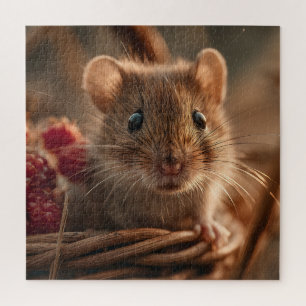 Ultra Close-up Portrait of an Adorable Wild Mouse  Jigsaw Puzzle