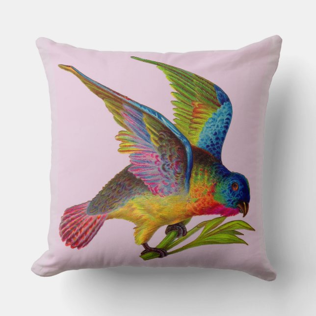 ultra colourful Victorian bird print Cushion (Front)