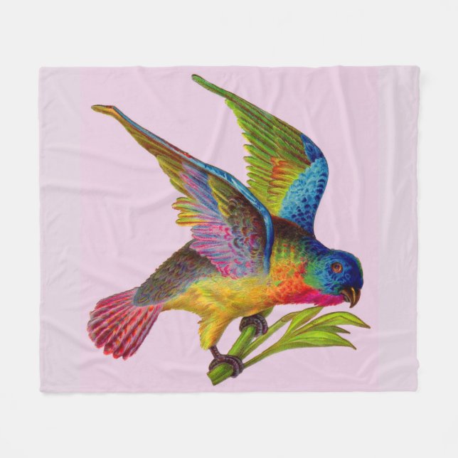 ultra colourful Victorian bird print Fleece Blanket (Front (Horizontal))