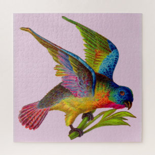 ultra colourful Victorian bird print Jigsaw Puzzle