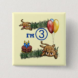 Ultra Cute 3 Year OLD Leopard Safari Birthday 15 Cm Square Badge