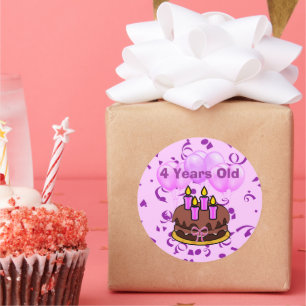 Ultra Cute 4 Years Old Birthday Cake Stickers