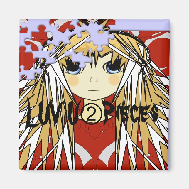 Ultra Cute Anime Girl Luv U 2 Pieces Magnet (Front)