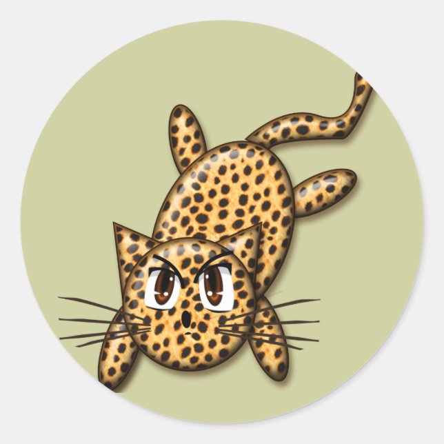 Ultra Cute Anime Leopard Kitty Classic Round Sticker (Front)