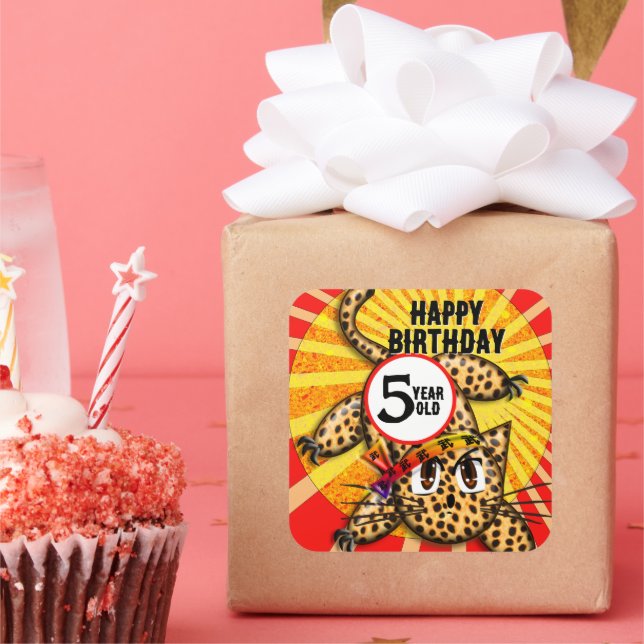 Ultra Cute Anime Leopard Kitty Rainbow Head Band Square Sticker (Party)