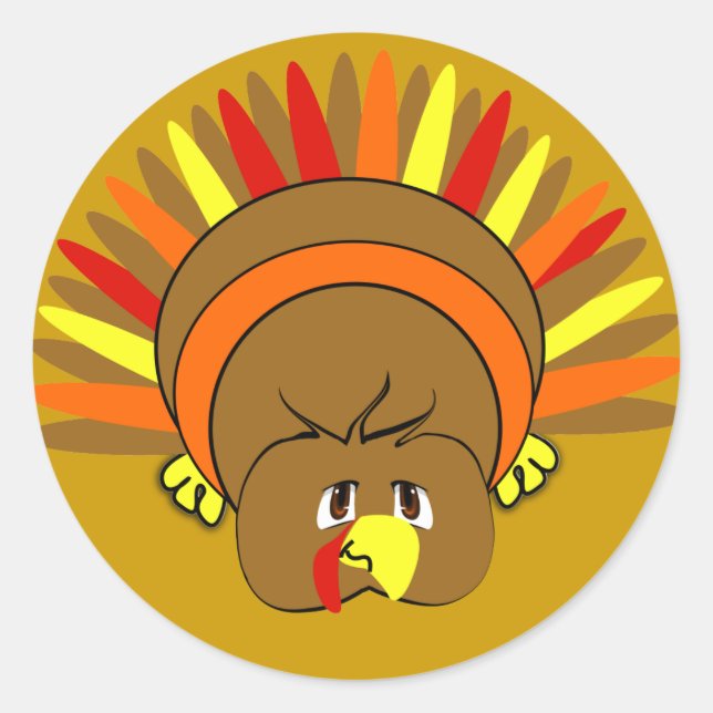 Ultra Cute Cartoon #Thanksgiving #Turkey #Sticker Classic Round Sticker (Front)