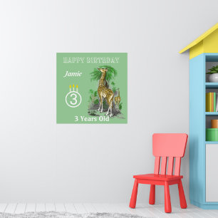 Ultra Cute Giraffe Safari Birthday Posters