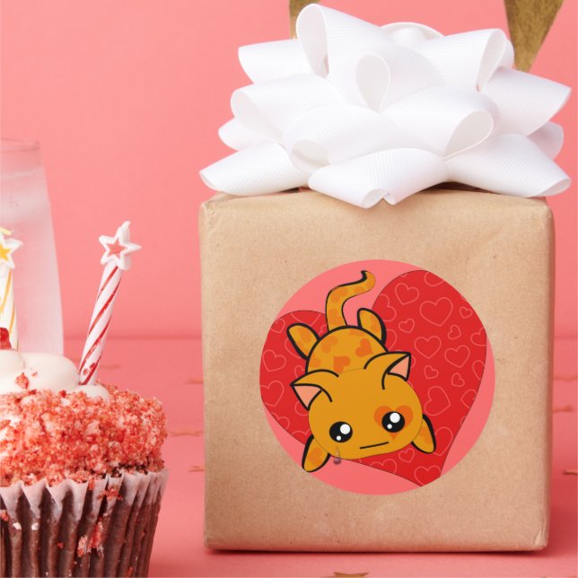 Ultra Cute Kawaii Valentine Kitty Classic Round Sticker (Party)