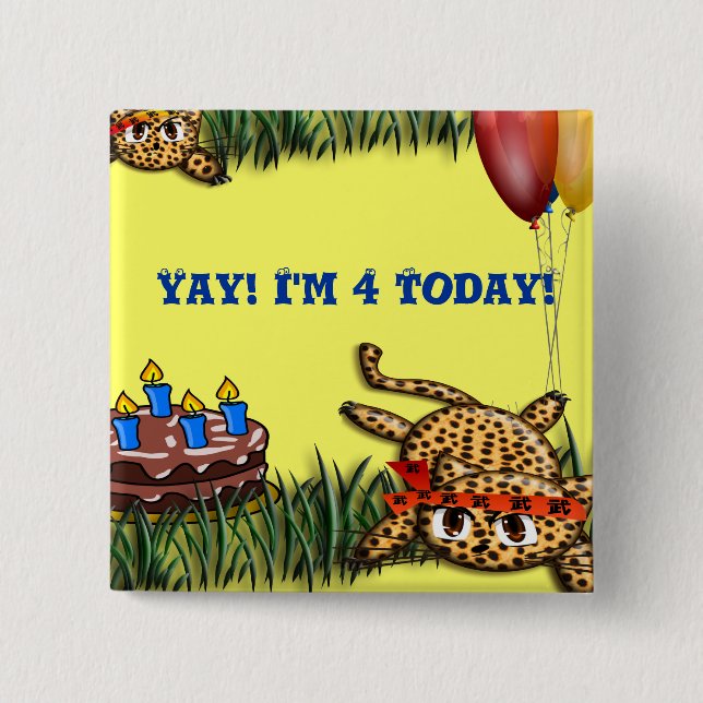 Ultra Cute Leopard Safari Birthday Invitations 15 Cm Square Badge (Front)