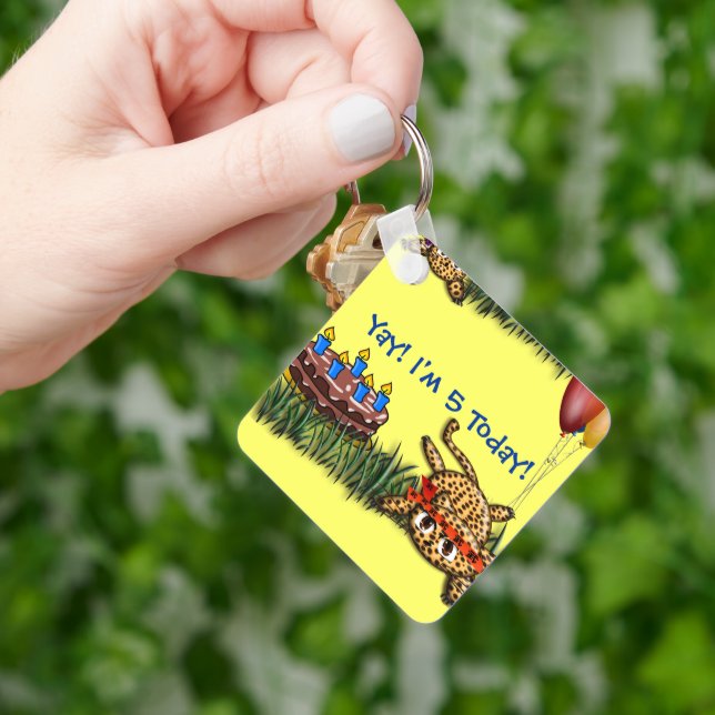 Ultra Cute Leopard Safari Birthday Invitations Key Ring (Hand)