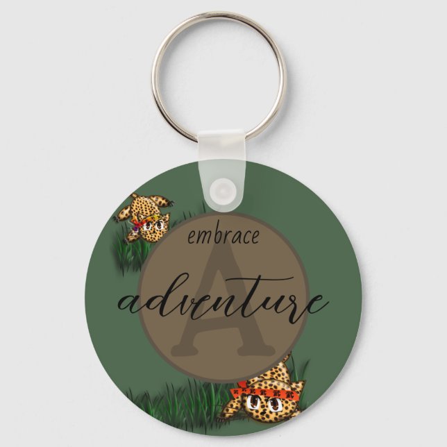Ultra Cute Leopard Safari Birthday Invitations Key Ring (Front)
