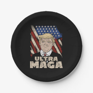 Ultra Maga Proud Republican Pro Trump USA Flag Dis Paper Plate