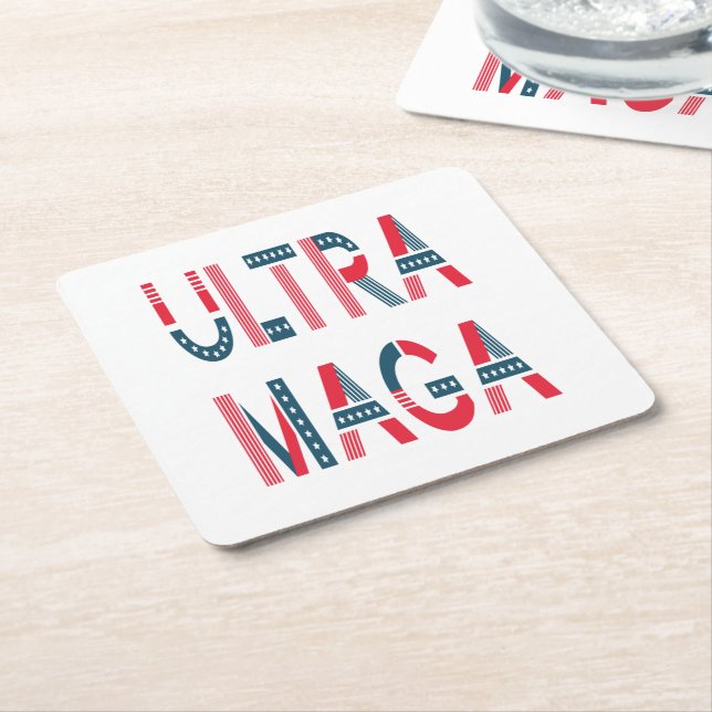 Ultra MAGA Trump Patriotic Republican Conservative Square Paper Coaster (Angled)