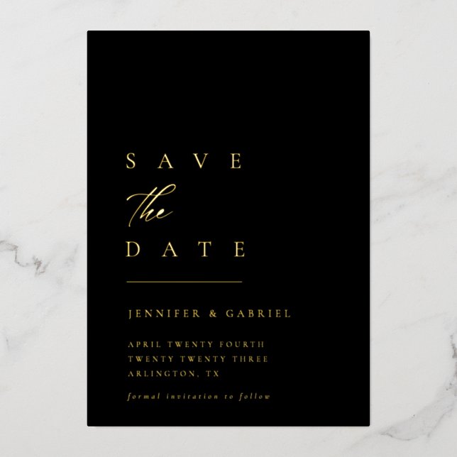 Ultra-Minimal Gold Typography Save the Date | (Front)